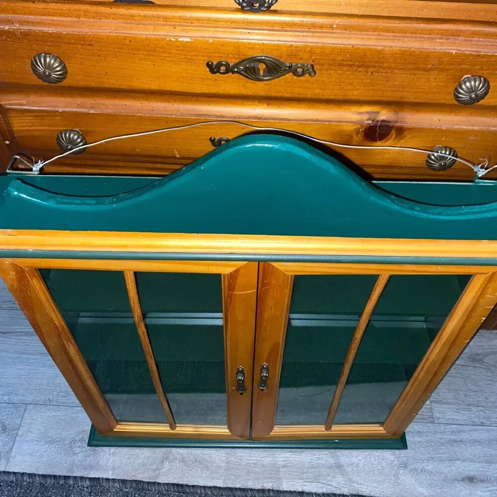 *Green Wood Glass Door Curio Cabinet for Miniatures (21